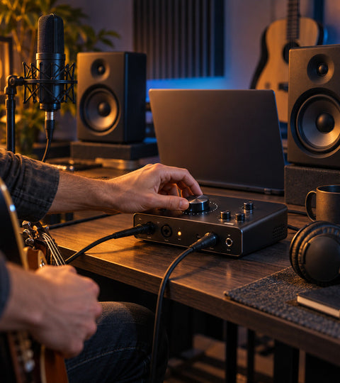 Home recording studio with compact USB audio interface